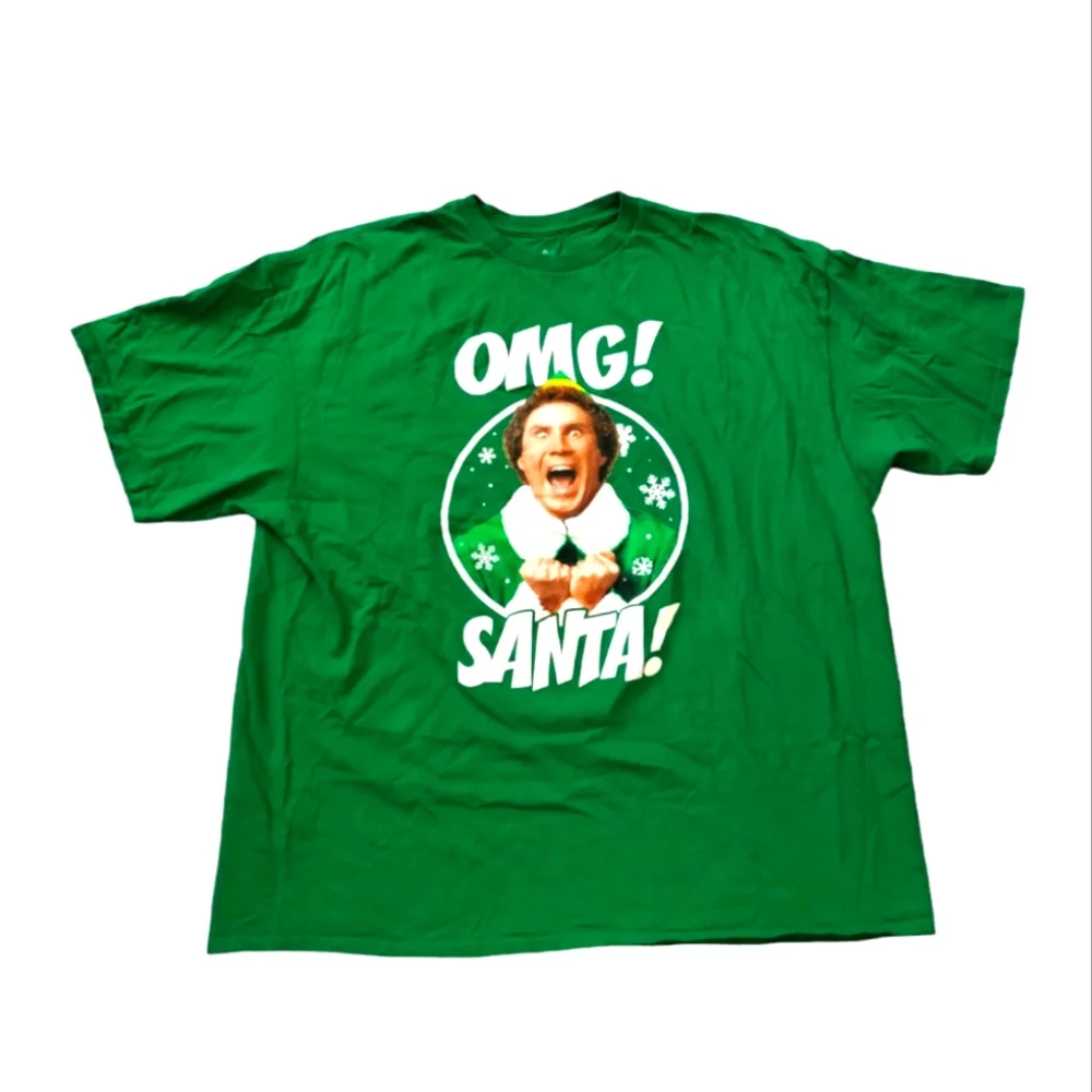 Men’s Christmas UGLY Size 2XL Official ELF Will Ferrell T-Shirt OMG Santa Green - Picture 1 of 10